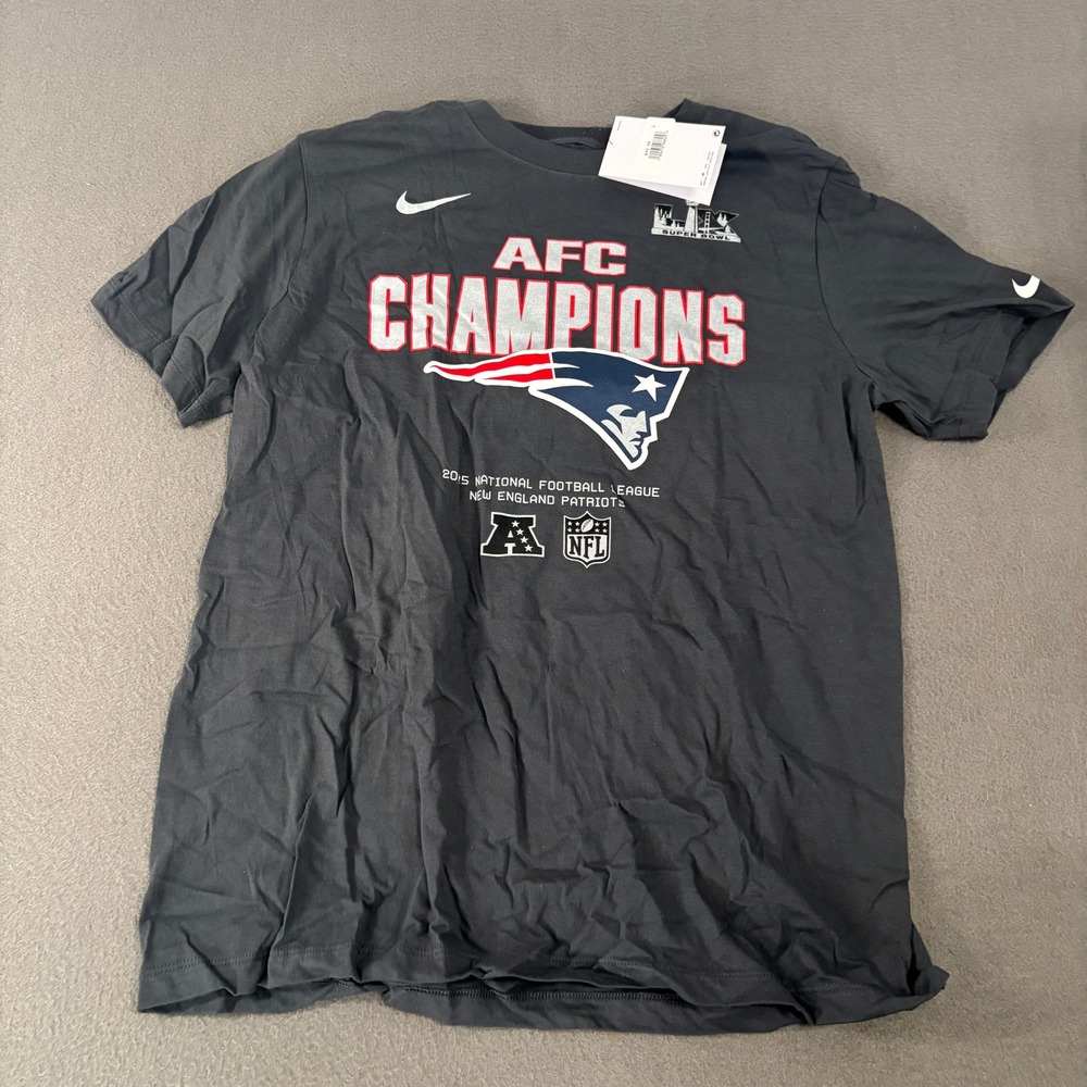 Nike New England Patriots AFC Champions T-Shirt Mens Size L Navy Blue 2015 NFL